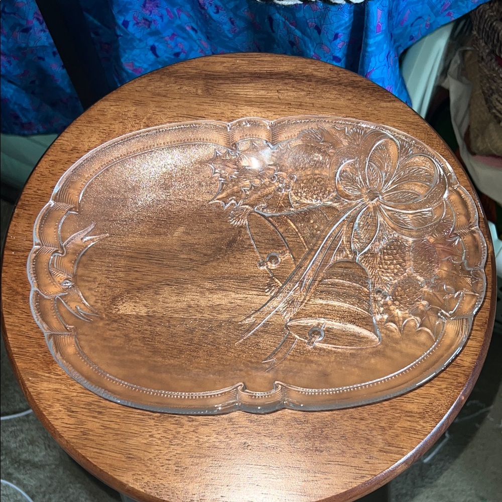 Vintage Mikasa Clear Glass Tray with Bell Design